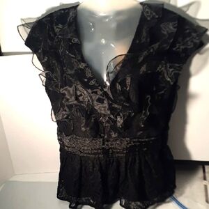 NWT Express Elegant Black Lace And Ruffle Women's Top. Size L